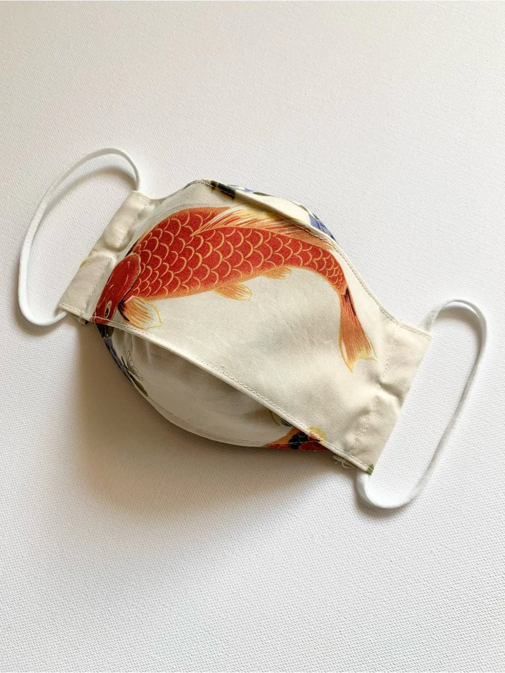 NEW Handmade Koi Fish Print Kids Cotton Face Mask in Beige